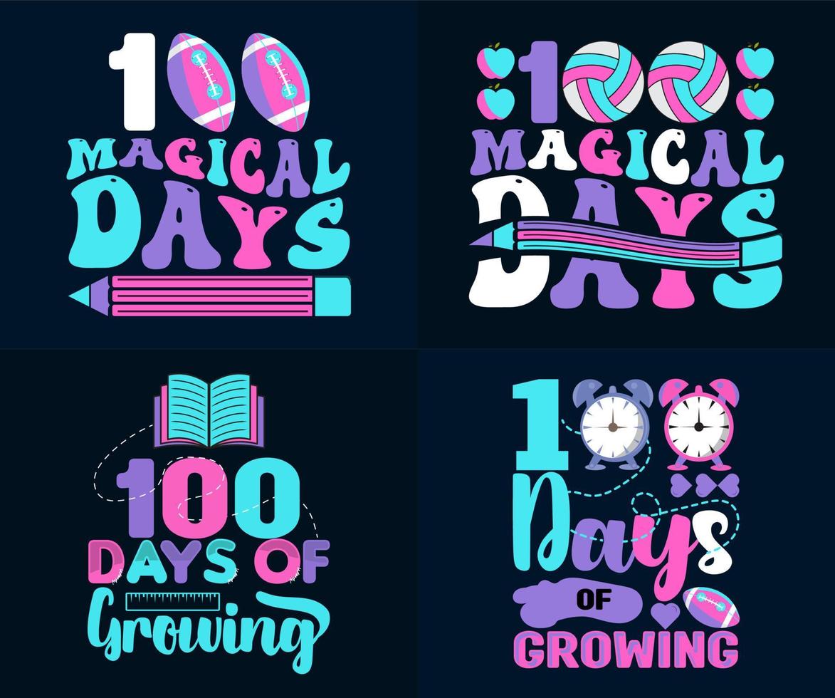 100 dagar skola t skjorta design bunt vektor