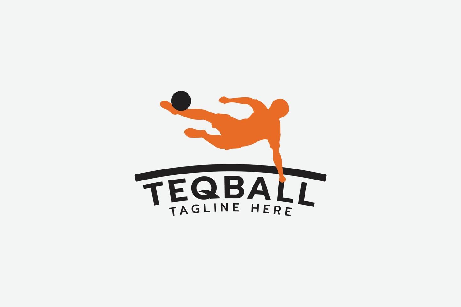 Teqball-Logo mit Silhouette eines Mannes, der Teqball spielt. vektor