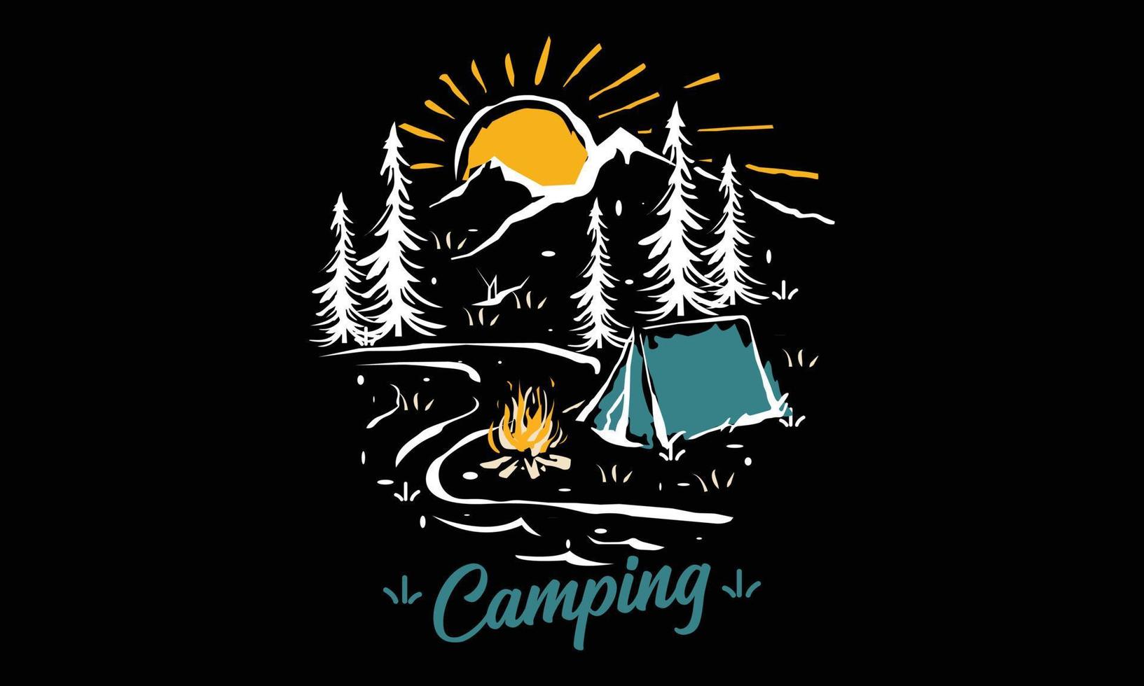 Camping T-Shirt Strichzeichnungen Design. vektor