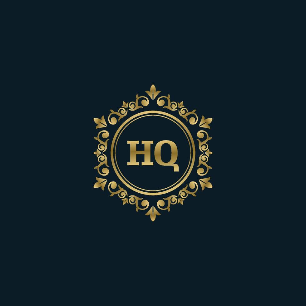 brev hq logotyp med lyx guld mall. elegans logotyp vektor mall.