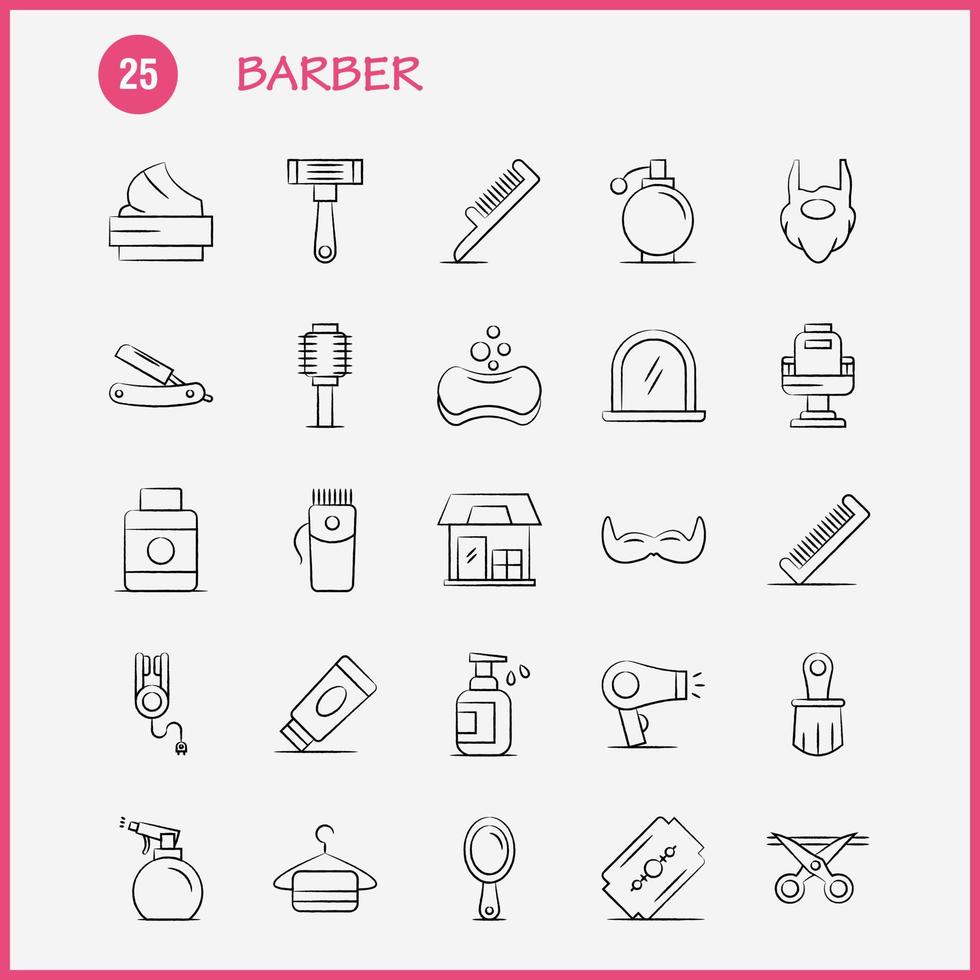 friseur handgezeichnete symbole für infografiken mobile uxui kit und druckdesign umfassen friseur gesicht spiegel friseur schönheit stuhl haarschnitt friseur symbol set vektor