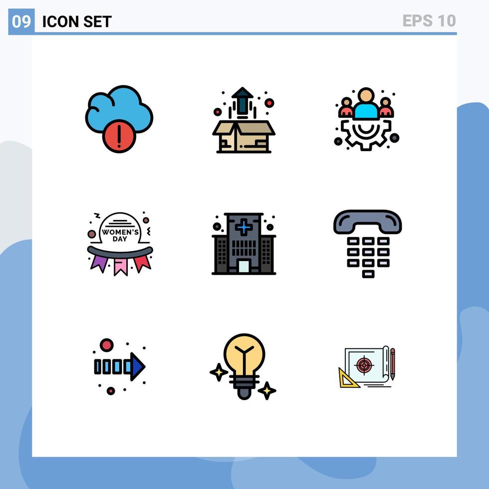 uppsättning av 9 modern ui ikoner symboler tecken för vård bricka grupp kvinnor Lycklig redigerbar vektor design element