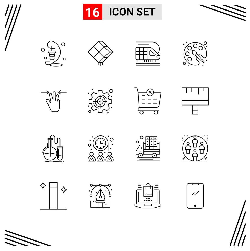 Umrisspaket mit 16 universellen Symbolen von Gesten, die bearbeitbare Vektordesignelemente für den Ramadhan-Farbtransport zeichnen vektor