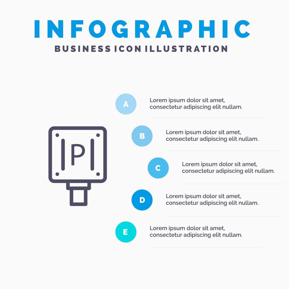 parkering styrelse tecken hotell blå infographics mall 5 steg vektor linje ikon mall