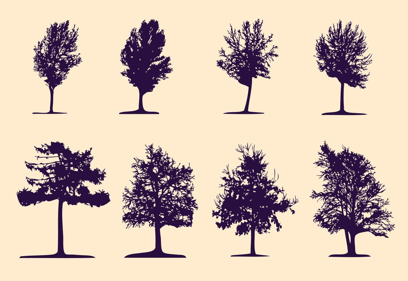 en uppsättning av träd silhuetter 8 bitar. träd för du konst vektor