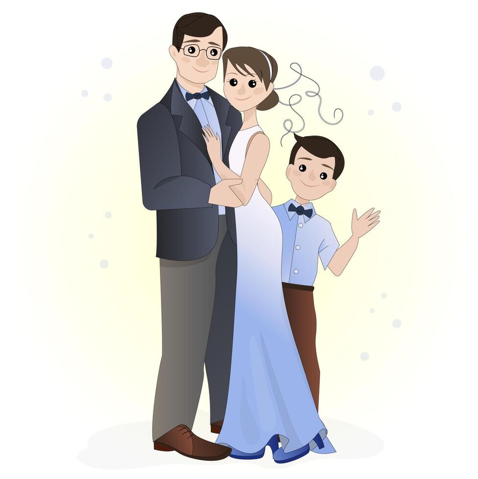 illustration av en Lycklig och glad familj. far mor och barn. familj porträtt vektor