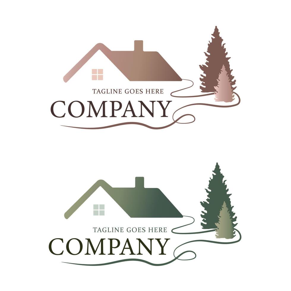 Logo in Form eines Hauses im Wald. moderner und minimalistischer Stil, geometrische Elemente, ruhige Pastell- und Goldtöne. Logo-Illustration vektor