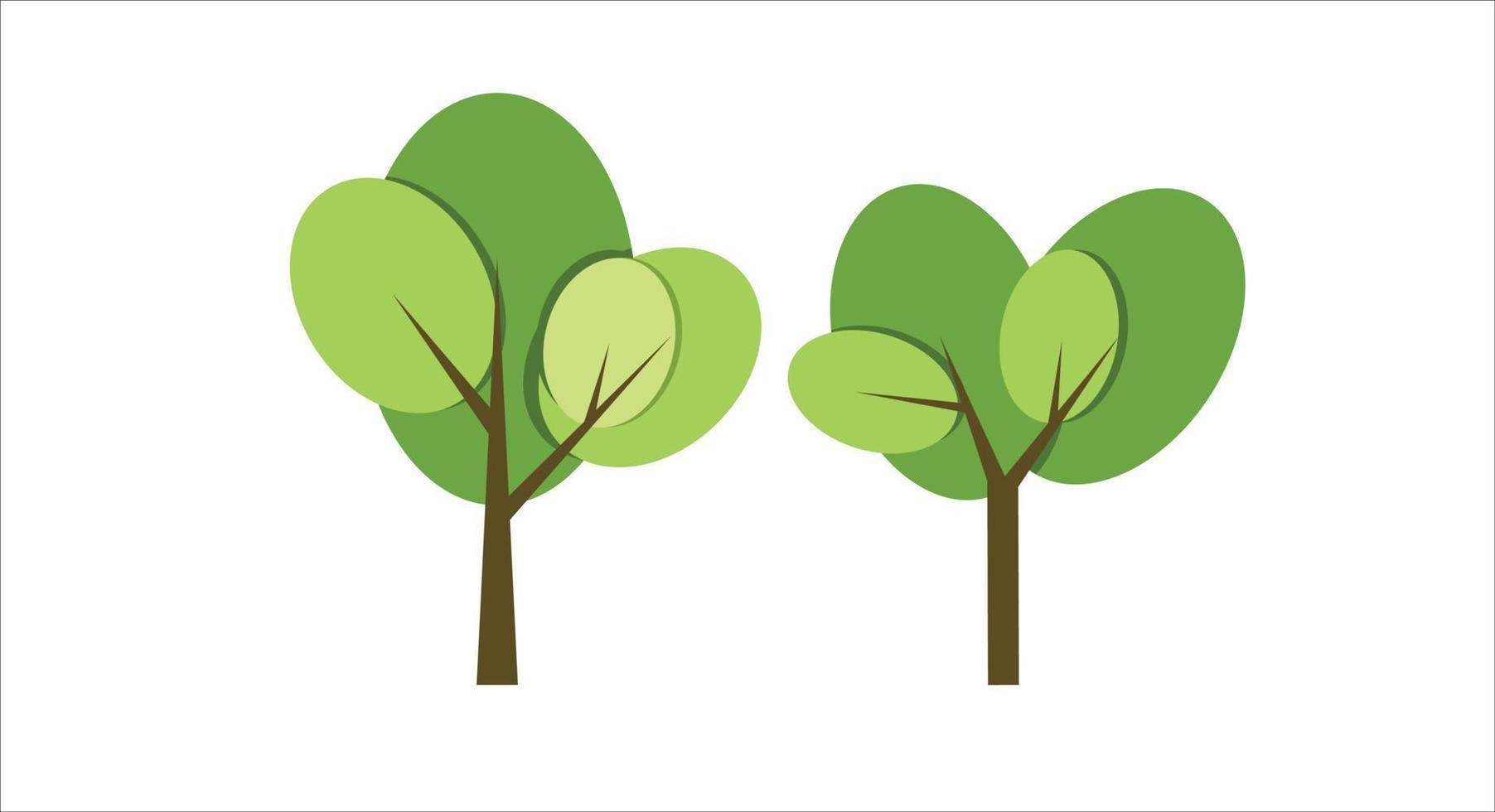 uppsättning av grön träd natur platt design vektor