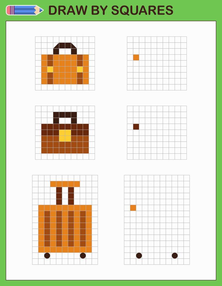 kopia de bild, dra förbi rutor. spel för barn dra förbi celler. pixel konst. teckning och logik Kompetens Träning. vektor