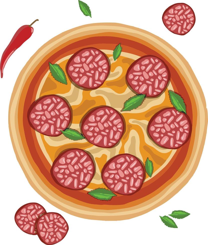 hand dragen pizza på skärande styrelse. vektor illustration