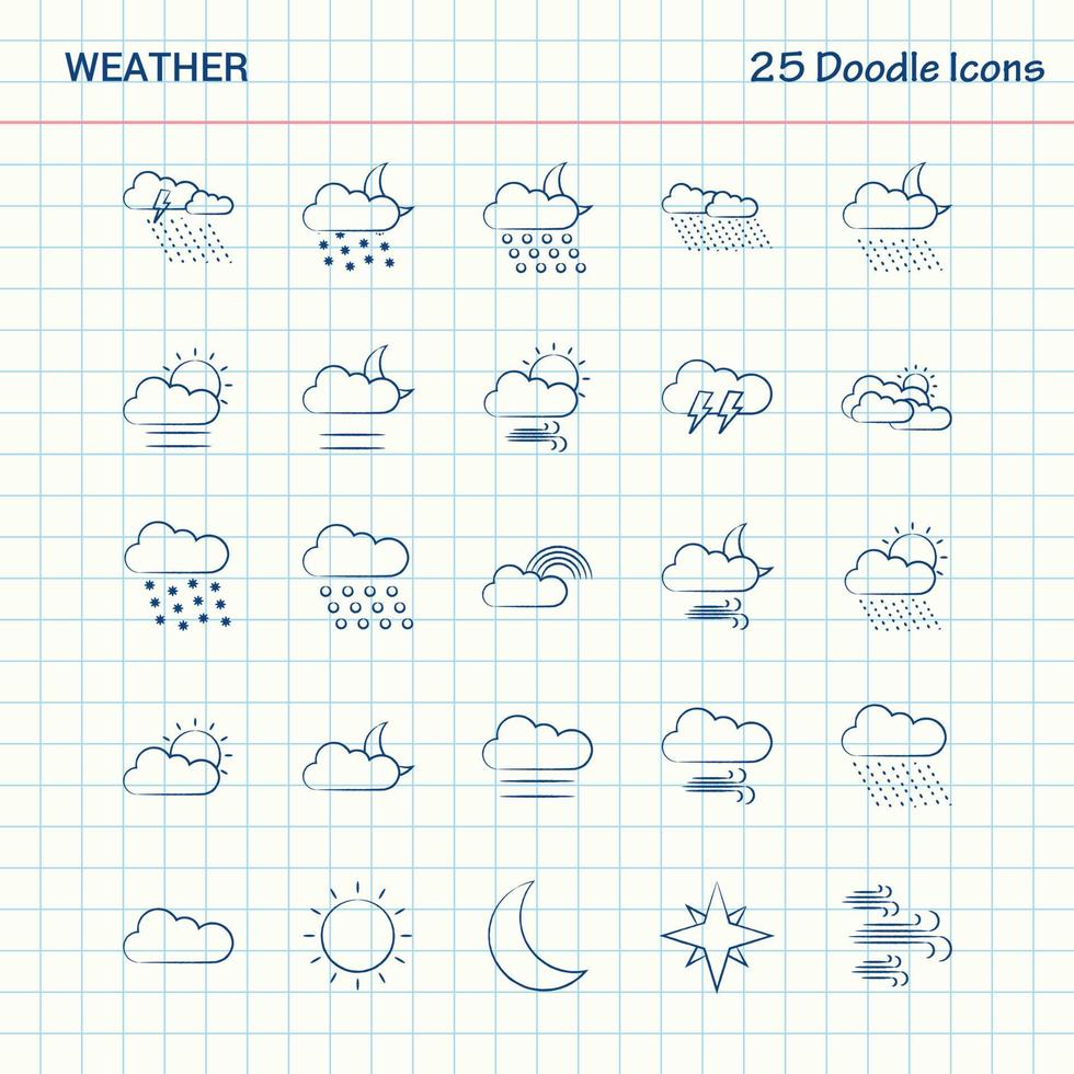 väder 25 klotter ikoner hand dragen företag ikon uppsättning vektor