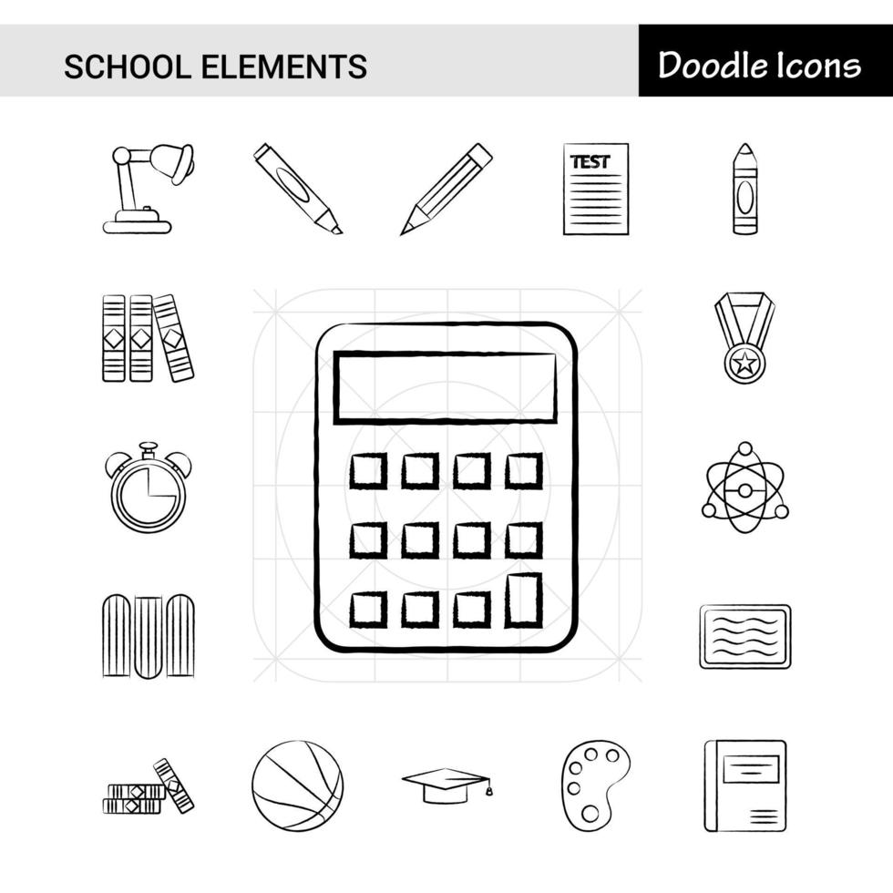uppsättning av 17 skola element ritad för hand ikon uppsättning vektor