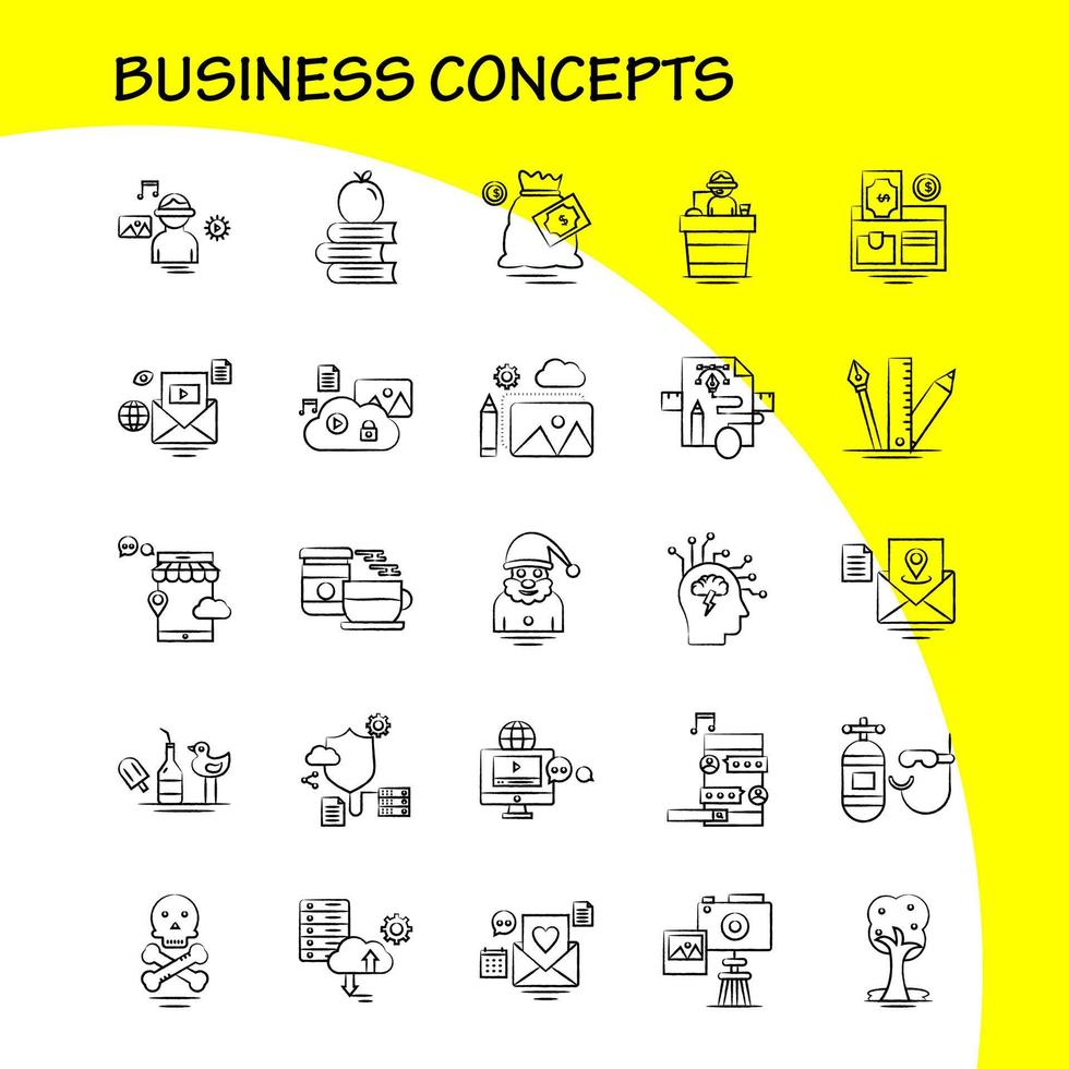 företag begrepp hand dragen ikoner uppsättning för infographics mobil uxui utrustning och skriva ut design inkludera bärbar dator dator e-post meddelande hemsida miljö hemsida internet samling modern infographic vektor