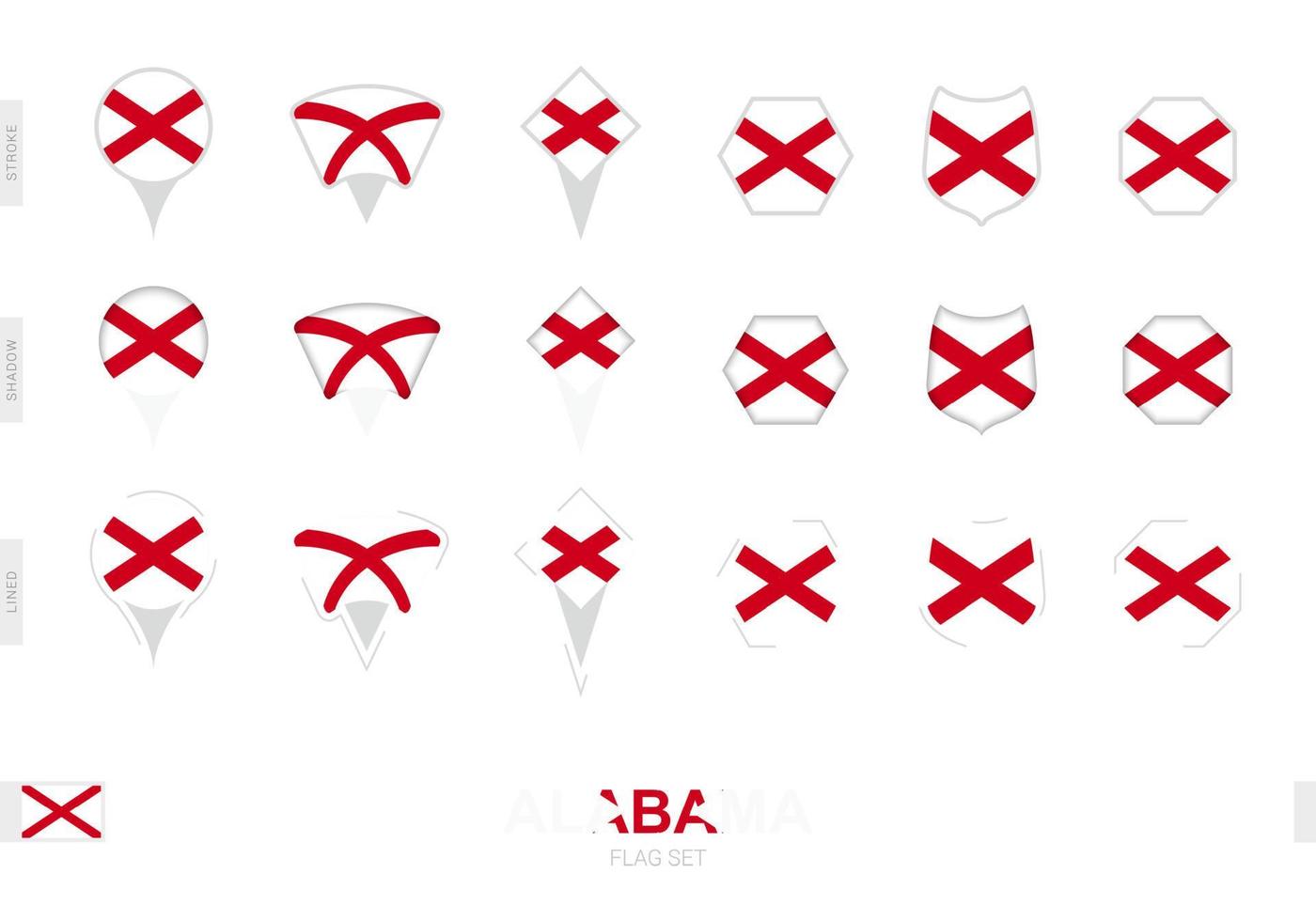 samling av de alabama flagga i annorlunda former och med tre annorlunda effekter. vektor