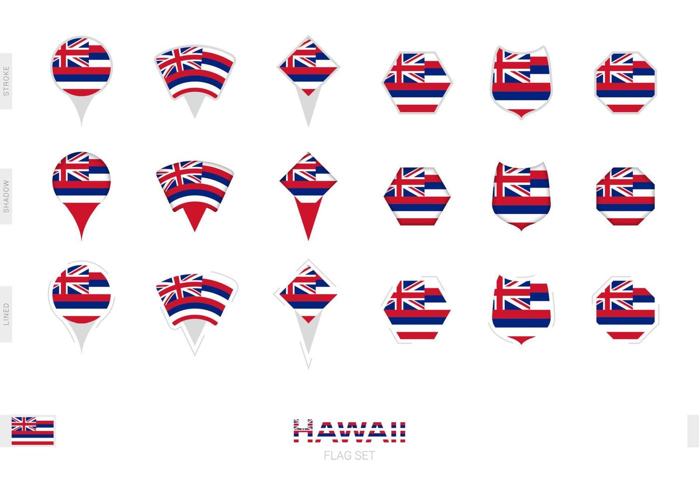 samling av de hawaii flagga i annorlunda former och med tre annorlunda effekter. vektor