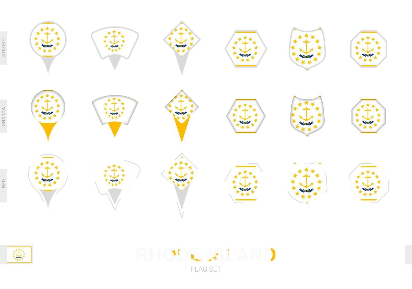 samling av de Rhode ö flagga i annorlunda former och med tre annorlunda effekter. vektor