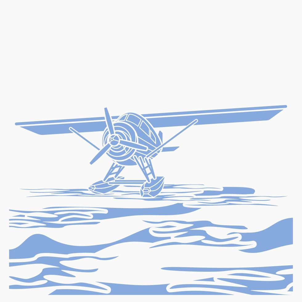 Bearbeitbare vordere halbschräge Ansicht schwimmendes Flugzeug auf einer Wasservektorillustration in flachem Monochrom-Stil für Transport- oder Erholungsbezogenes Design vektor