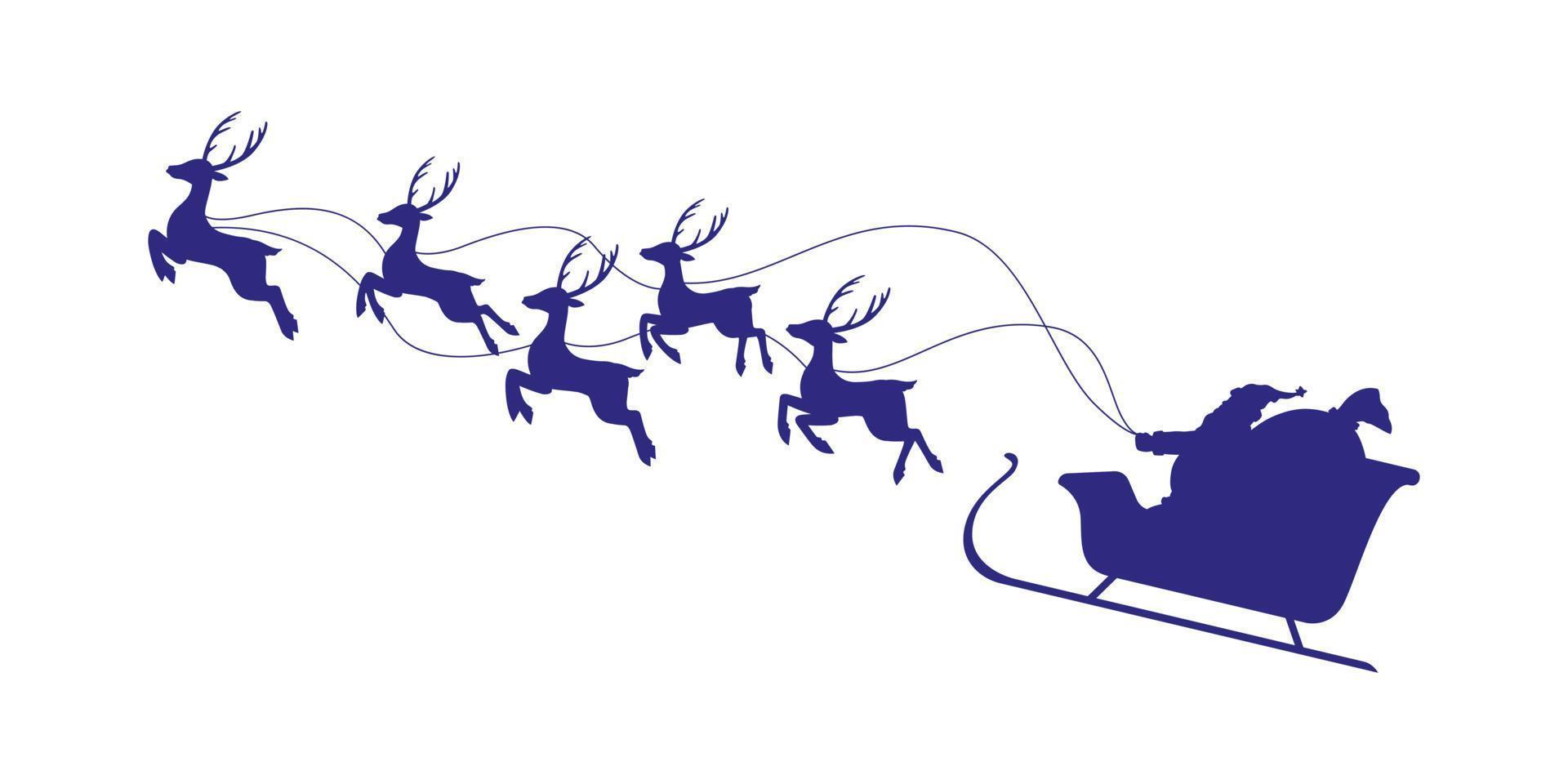 weihnachtsmann mit rentieren silhouette halbflaches farbvektorelement. bearbeitbares Element. Cliparts in voller Größe auf Weiß. weihnachten einfache karikaturartillustration für webgrafikdesign und -animation vektor