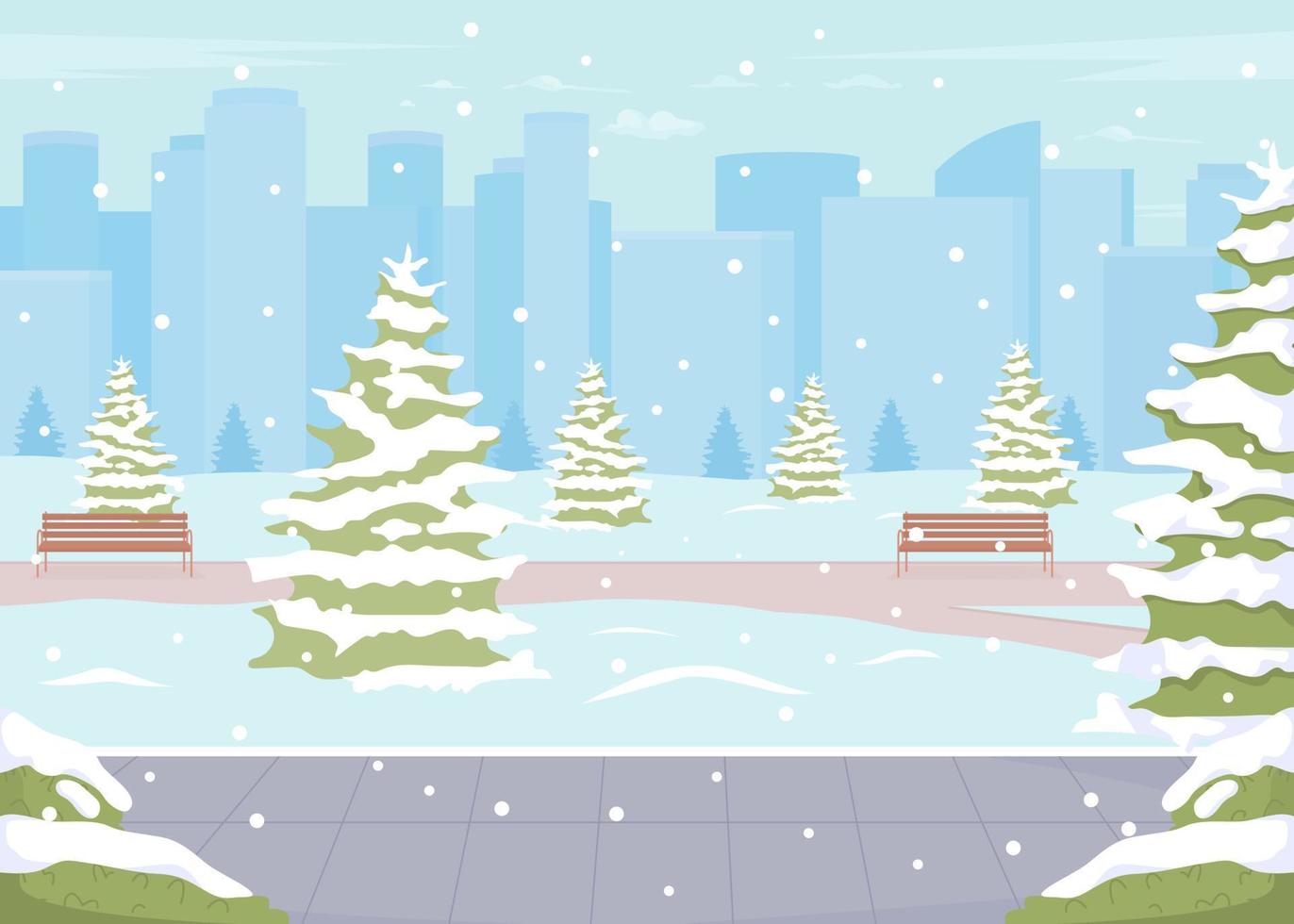 vinter- utomhus- scener på jul eve platt Färg vektor illustration uppsättning. xmas marknadsföra. kaffe affär. parkera. fullt redigerbar 2d enkel tecknad serie stadsbilder, interiör samling med på bakgrund