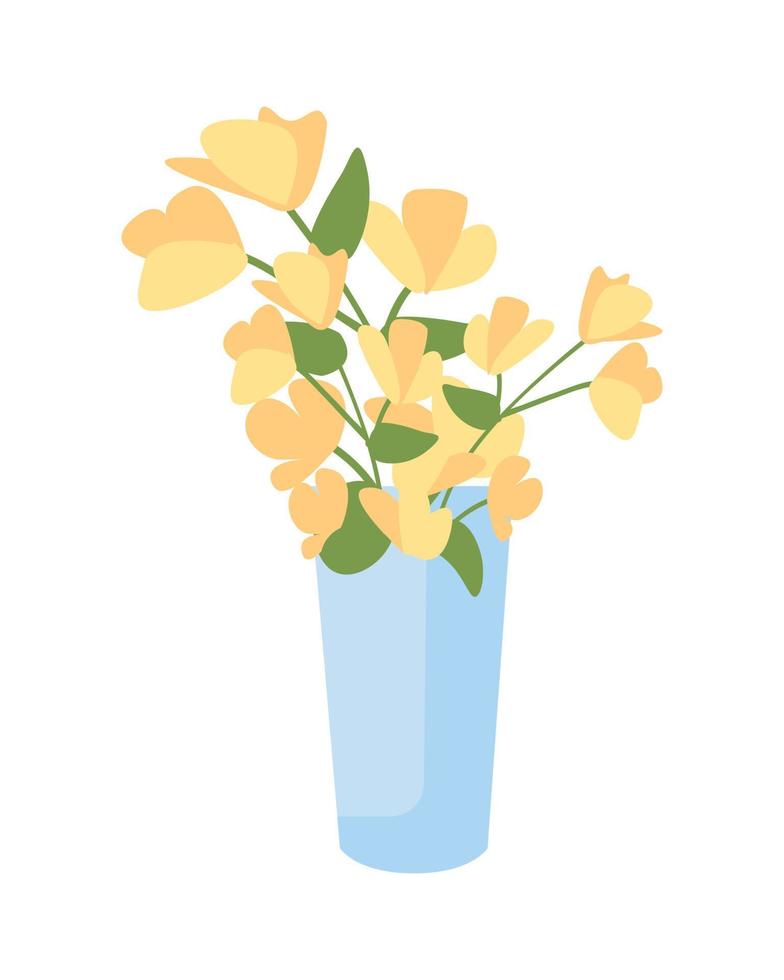 blaue Vase mit Blumen halbflaches Farbvektorobjekt. bearbeitbares Element. Artikel in voller Größe auf weiß. dekoration für zu hause einfache karikaturartillustration für webgrafikdesign und -animation vektor