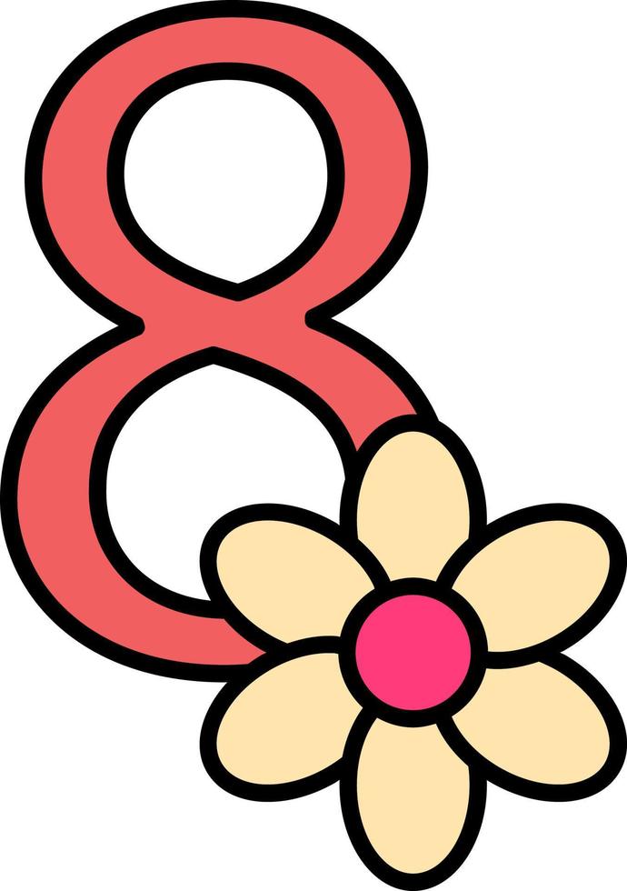 kvinnors dag, blomma, 8 Mars Färg ikon vektor