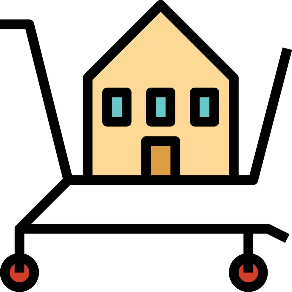 Einkaufswagen-Einkaufshaus-Immobilienkauf - gefülltes Gliederungssymbol vektor