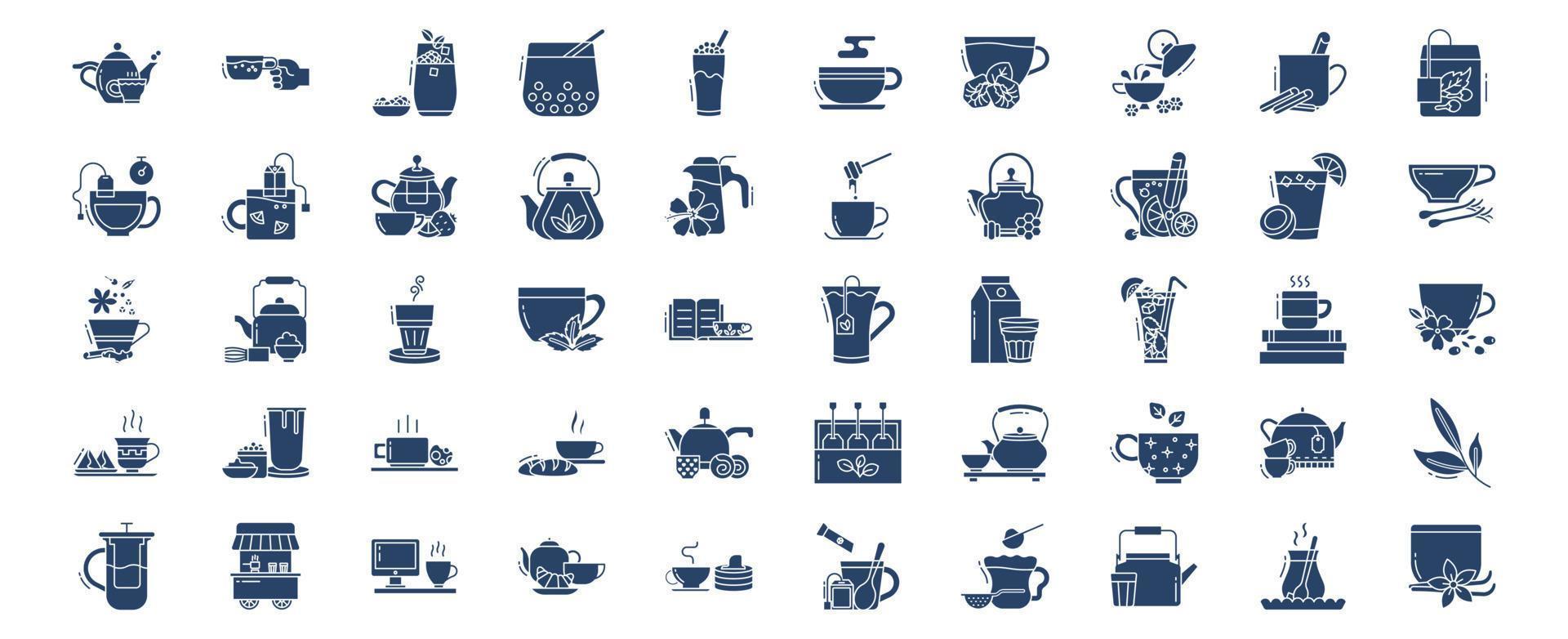 samling av ikoner relaterad till te, Inklusive ikoner tycka om svart te, mjölk, bubbla te, grön te och Mer. vektor illustrationer, pixel perfekt uppsättning