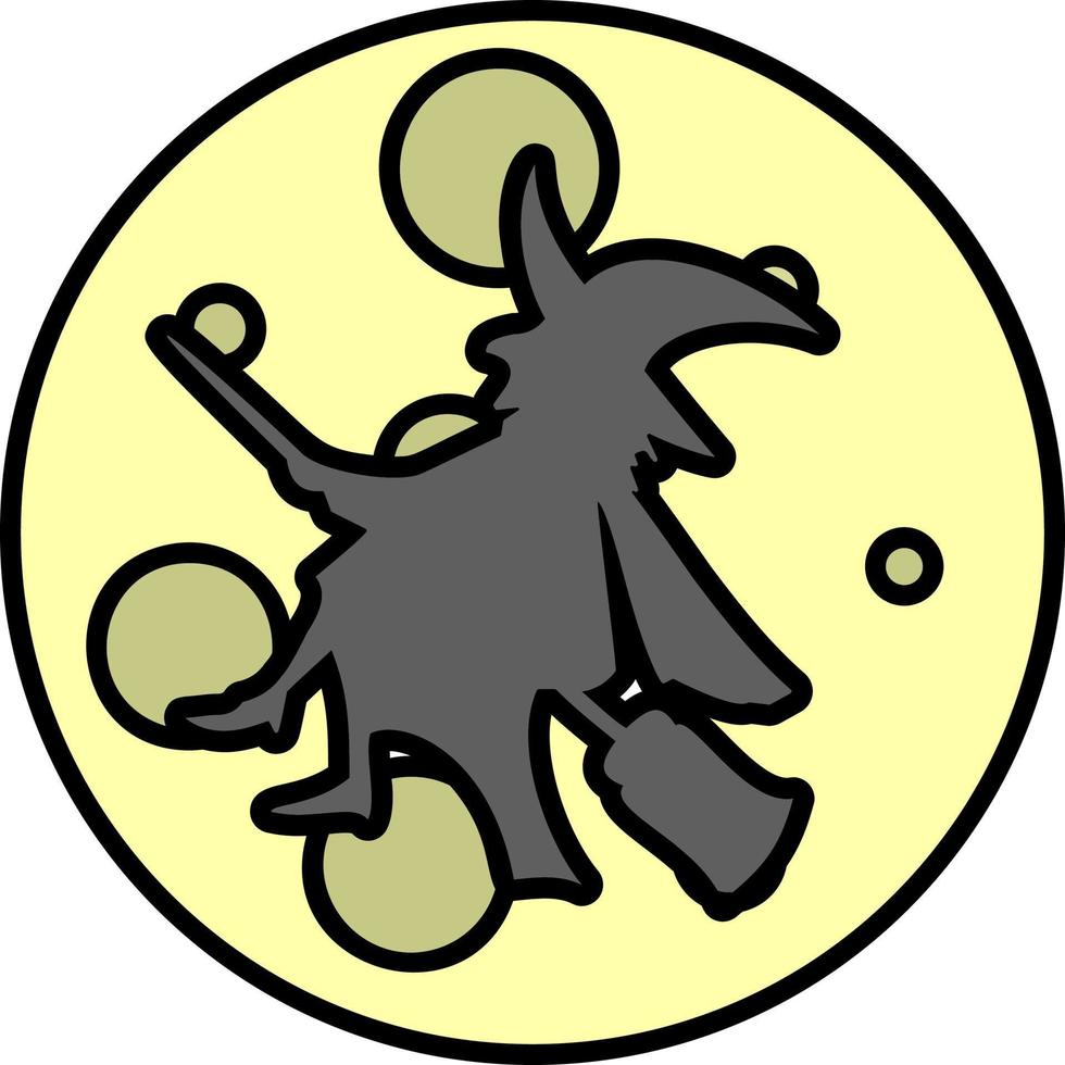Hexe auf einem Besen und Mondfarbsymbol vektor