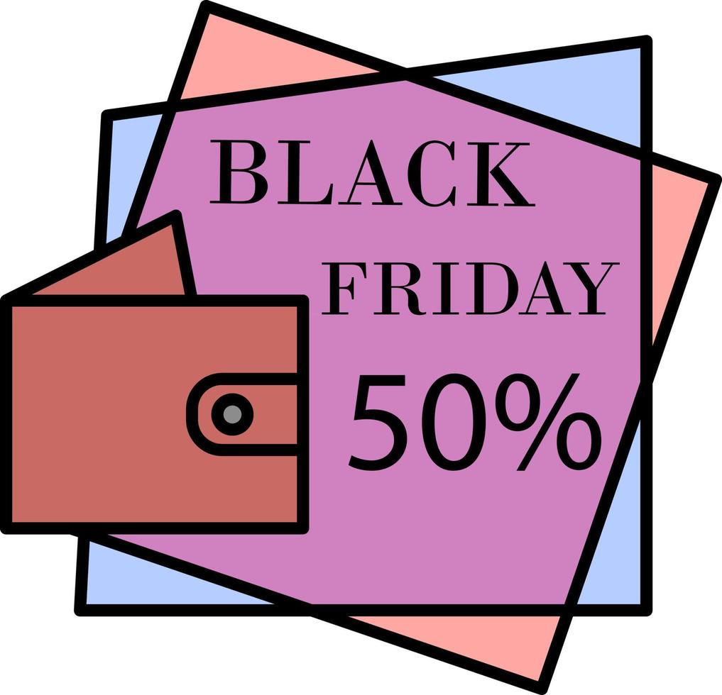 svart fredag, plånbok, 50 procent Färg ikon vektor