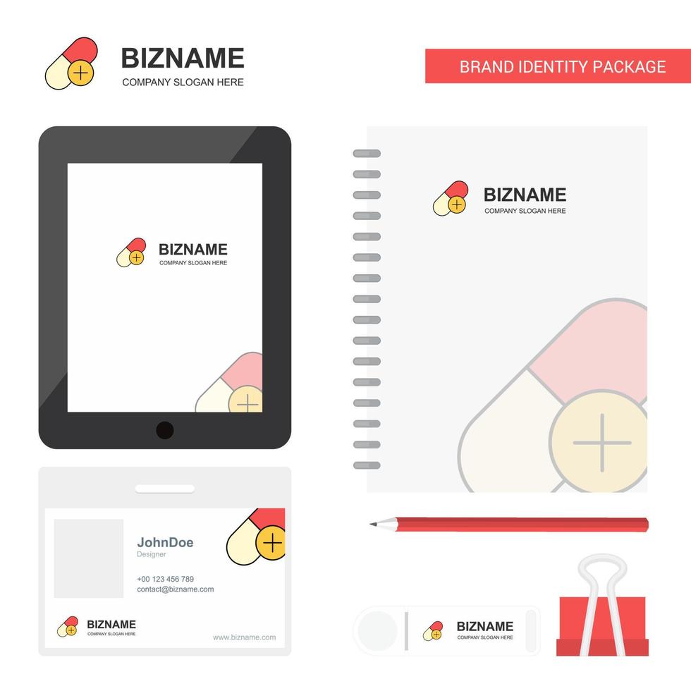 Medizin Business Logo Tab App Tagebuch PVC Mitarbeiterkarte und USB-Marke stationäres Verpackungsdesign Vektorvorlage vektor