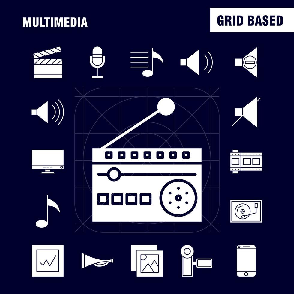 multimedia fast glyf ikon för webb skriva ut och mobil uxui utrustning sådan som mobil cell telefon hårdvara kamera video bild film piktogram packa vektor