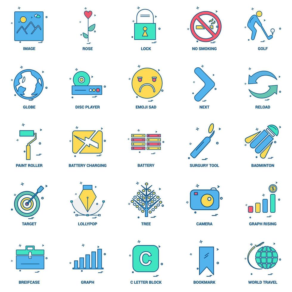 25 Business Concept Mix Flat Color Icon Set vektor