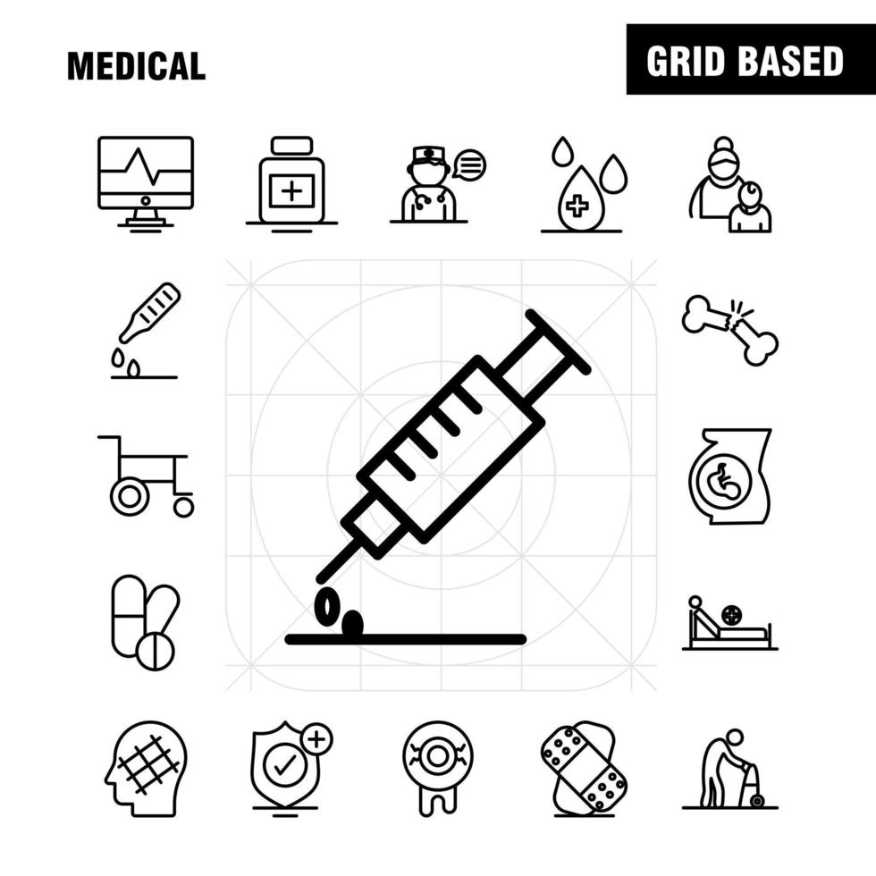 medizinische zeilensymbole für infografiken mobiles uxui-kit und druckdesign umfassen briefpost medizinische krankenhauskapsel medizinische tabletten gesundheitssammlung modernes infografik-logo und piktogramm vektor