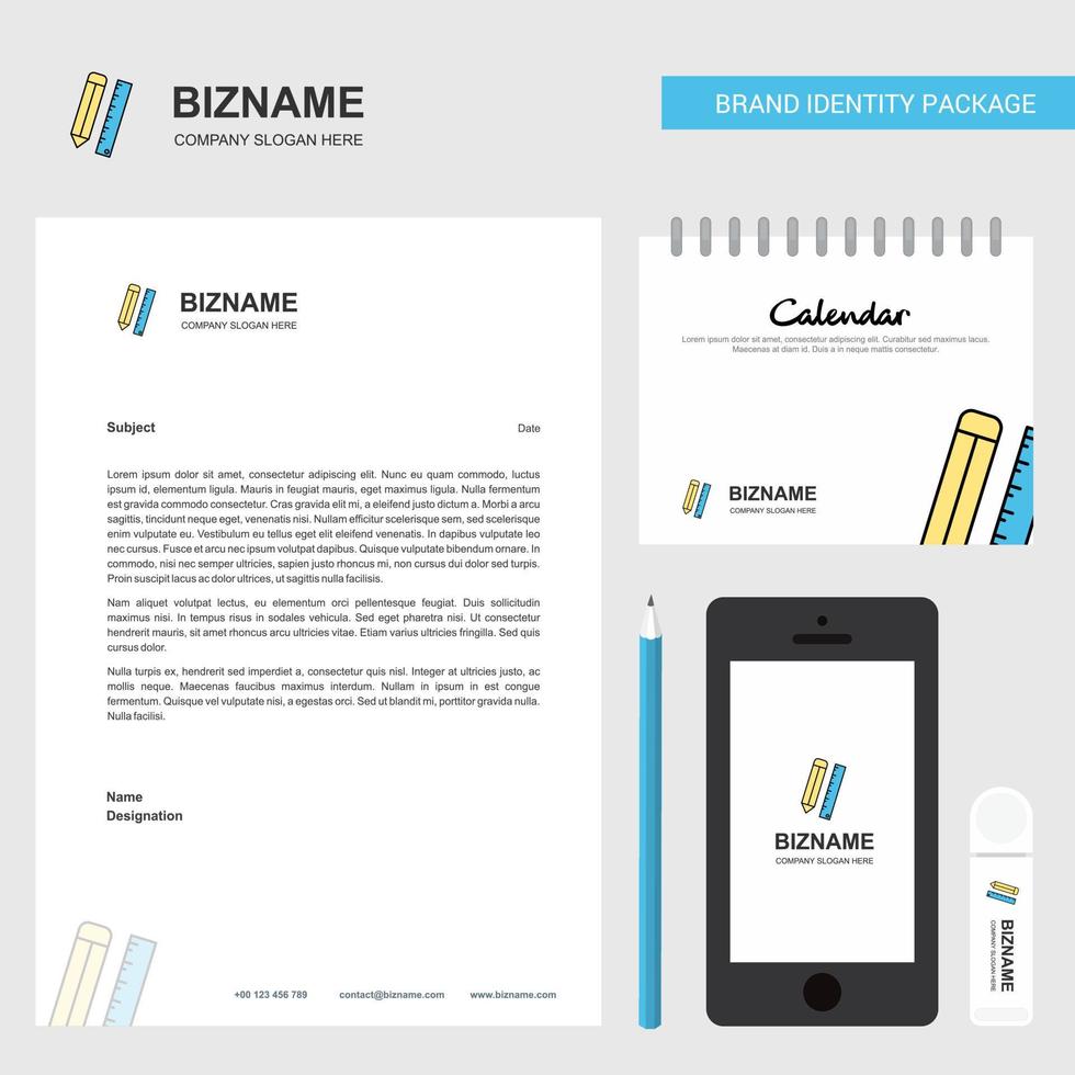 Business-Briefkopfkalender 2019 mit Bleistift und Maßstab und Vektorvorlage für das Design mobiler Apps vektor