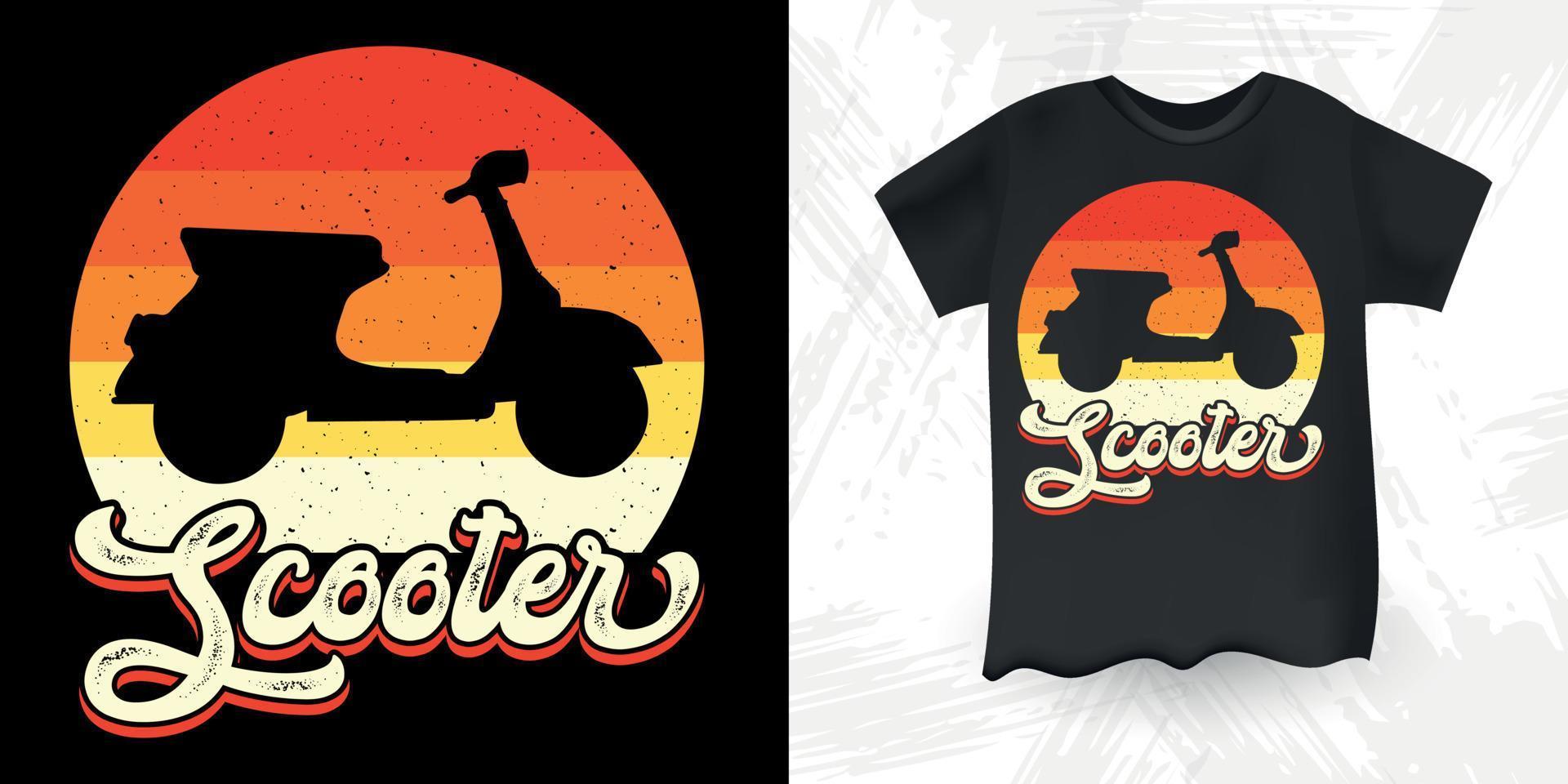 rolig skoter motorcykel retro årgång skoter t-shirt design vektor