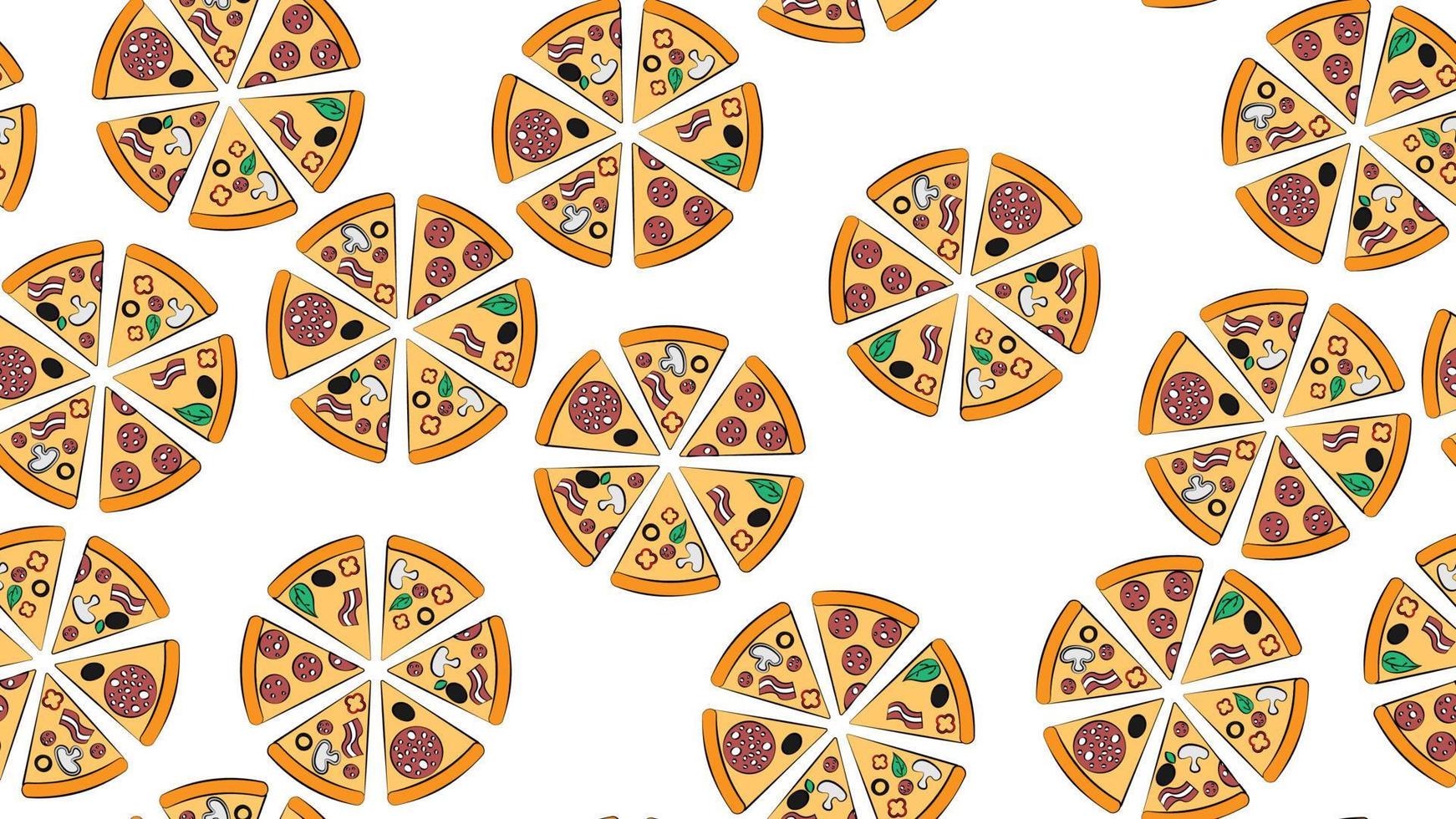 Nahtloses Muster von Pizza-Cartoon-Buchstaben auf weißem Hintergrund. Vektorbild eps 10 vektor