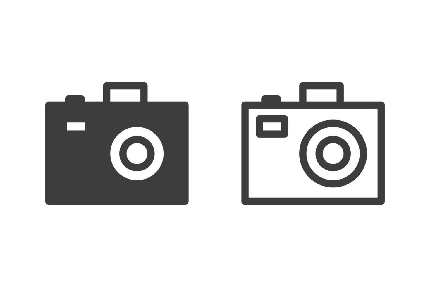 Kamera flache Vektorgrafiken Glyphen-Design mit 2 Stilsymbolen schwarz und weiß. isoliert auf weißem Hintergrund. Reisesymbole. vektor