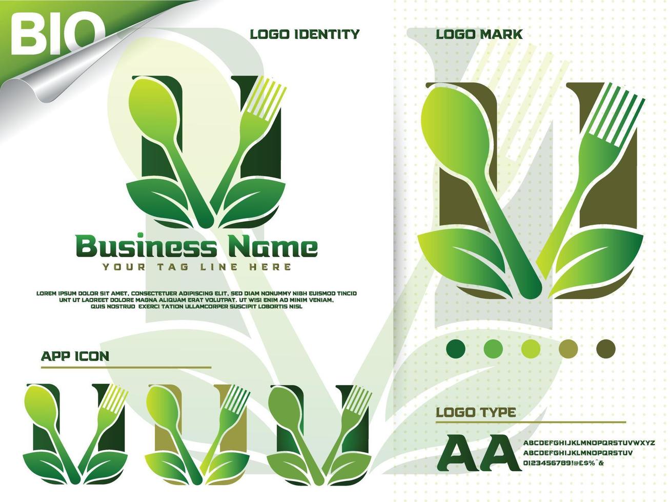 gesundes lebensmittelbuchstabe u-logodesign mit kreativem grünem blatt vektor