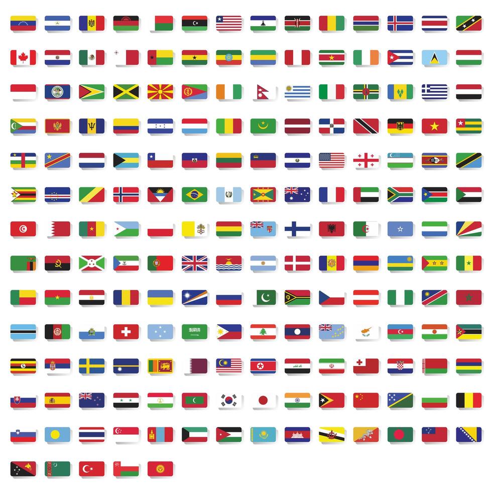 rundade rektangelflaggor i världssamlingen vektor
