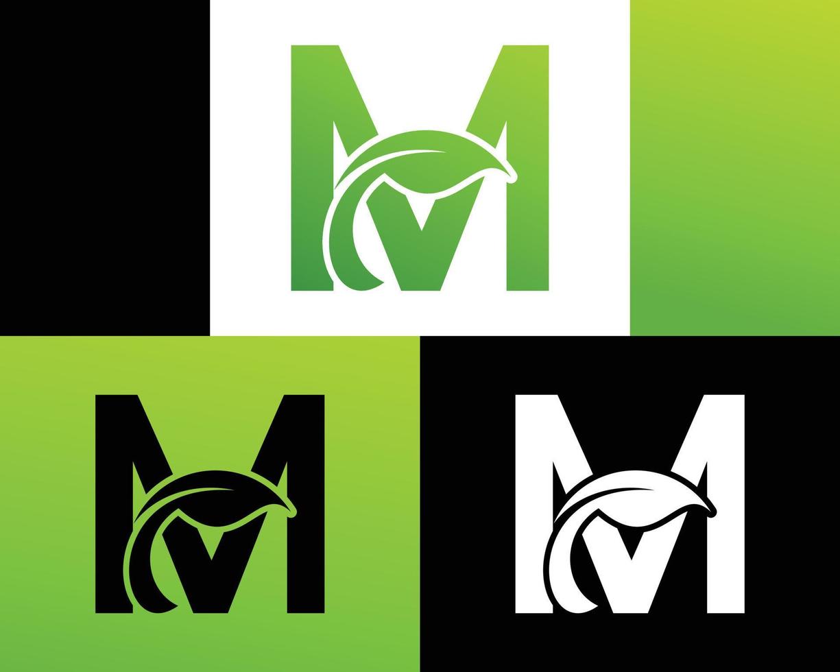 abstrakt brev m grön blad logotyp vektor