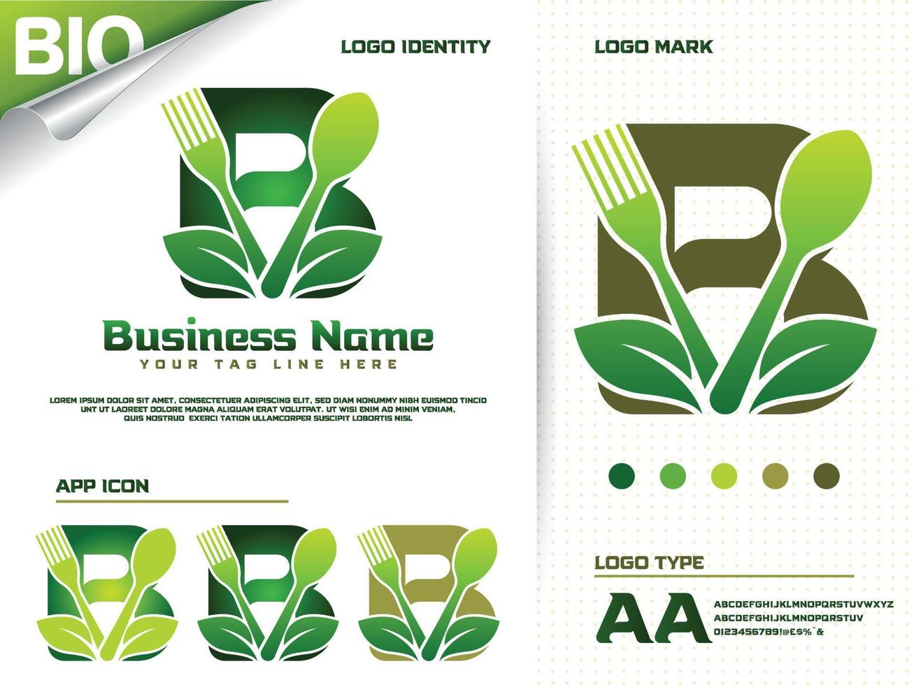friska mat brev b logotyp design med kreativ grön blad vektor