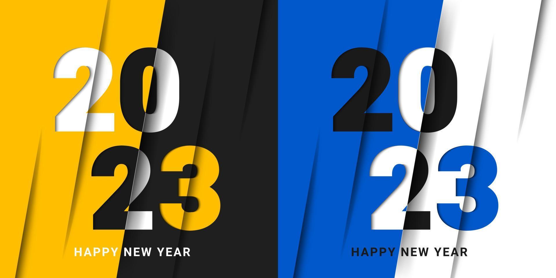 Lycklig ny år 2023 hälsning kort mall. trendig ny år firande vektor design. bakgrund illustration för baner, kort, omslag