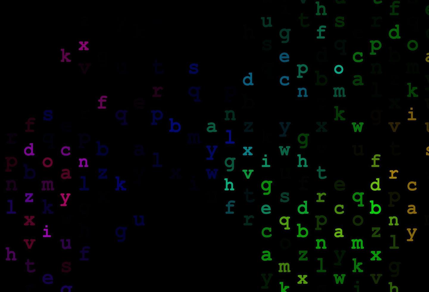 dunkles mehrfarbiges, regenbogenfarbenes Vektormuster mit ABC-Symbolen. vektor