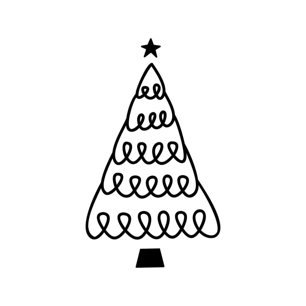 linjär hand dragen jul träd vektor illustration