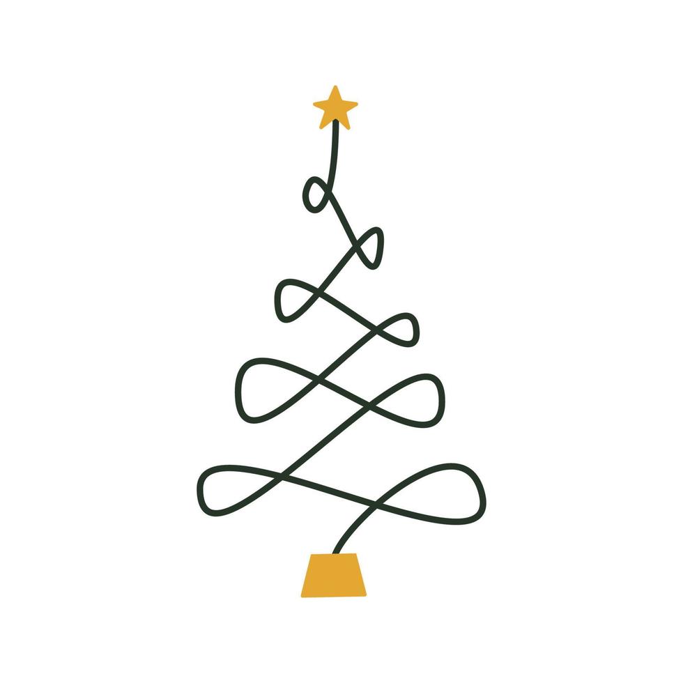 linjär hand dragen jul träd illustration vektor