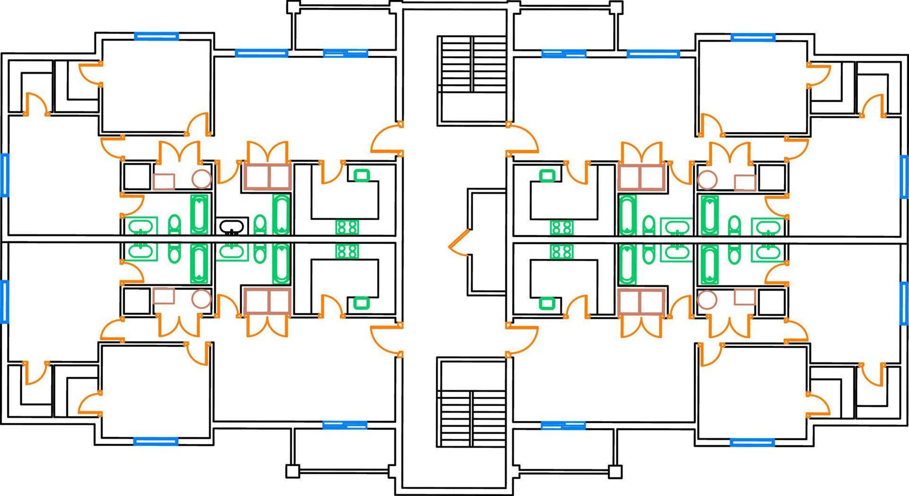 golv planen för verklig egendom. illustration arkitektonisk lägenhet projekt. bostad byggnad vektor golv planen