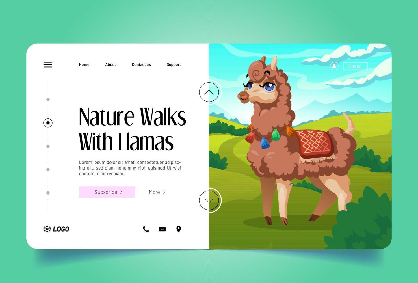 Naturspaziergänge mit Lamas Landing Page vektor