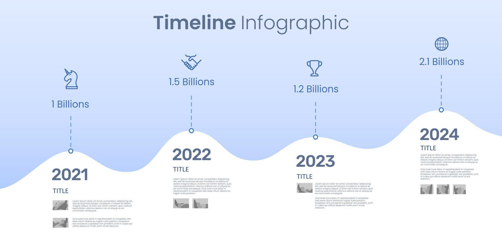 Infografik-Zeitleiste 4 Wellen Geschäftsmeilensteine. vektor