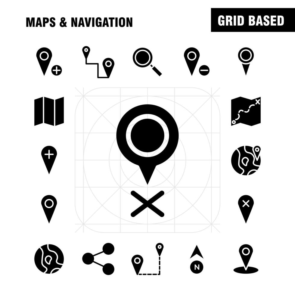 Karten und Navigation solides Glyphen-Icon-Pack für Designer und Entwickler Icons von GPS löschen Karte Karten Navigation Kompass GPS-Kursvektor vektor