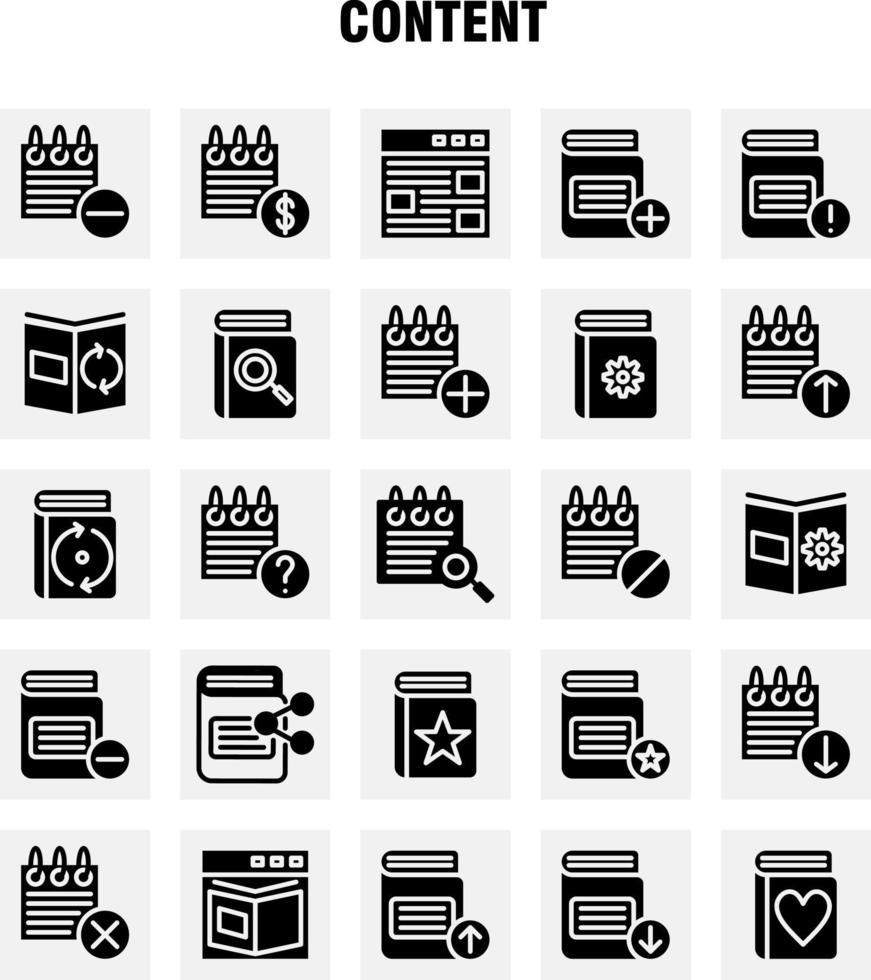 Content Solid Glyph Icon Pack für Designer und Entwickler Icons von Web Content Detail Web Book Content Kalender Datumsvektor vektor